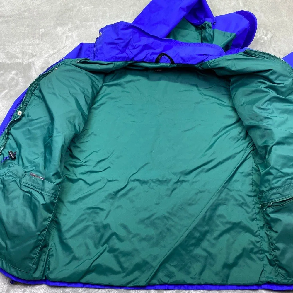 REI Gore-Tex‎ Jacket Blue Green Hooded Outdoor Hiking Adventure Size S Grunge